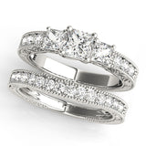 Silver Three-Stone Princess Cut Milgrain Pavé Engagement Ring 2
