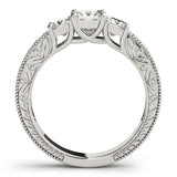 Silver Three-Stone Princess Cut Milgrain Pavé Engagement Ring