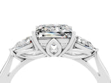 Silver Three-Stone Princess Cut Moissanite Ring with Pear  Side Stones in Four-Prong Setting_58