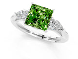 Silver Three-Stone Princess Cut Peridot Ring with Pear  Side Stones in Four-Prong Setting_61
