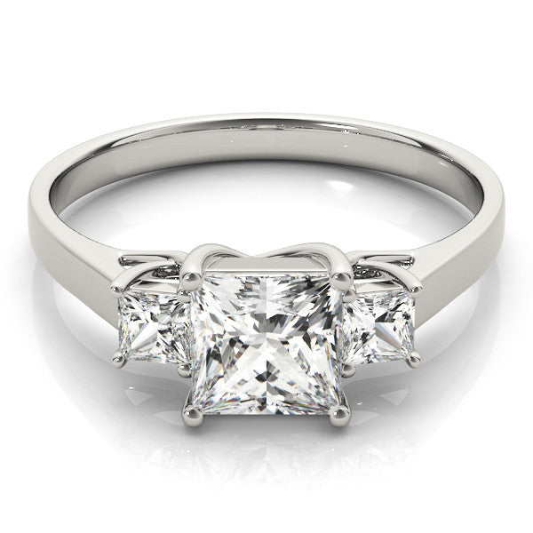 Silver Three-Stone Princess Cut Solitaire Engagement Ring with Prong Setting 2