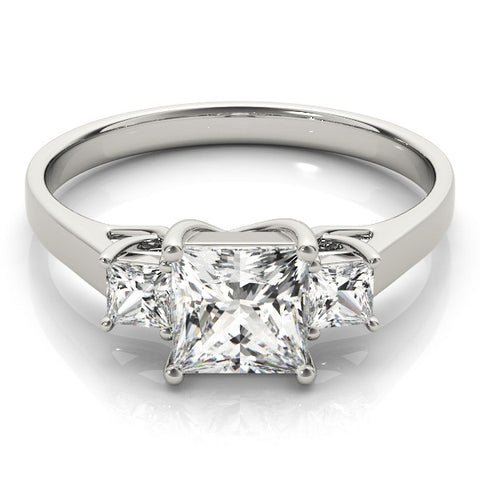 Silver Three-Stone Princess Cut Solitaire Engagement Ring with Prong Setting 2
