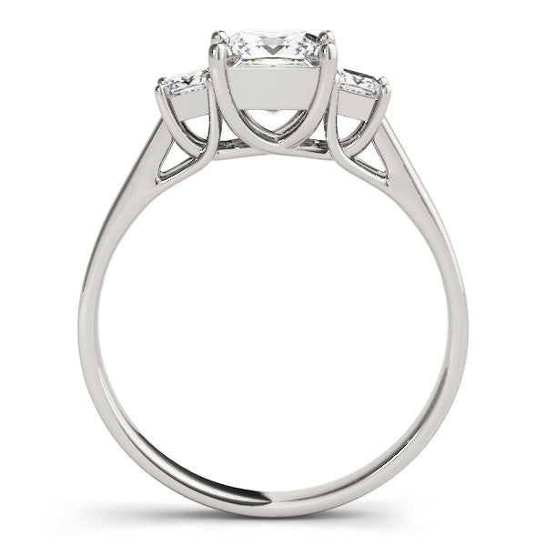 Silver Three-Stone Princess Cut Solitaire Engagement Ring with Prong Setting