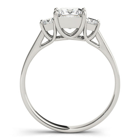 Silver Three-Stone Princess Cut Solitaire Engagement Ring with Prong Setting