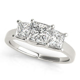 Silver Three-Stone Princess Cut Solitaire Ring with Classic Prong Setting 1