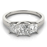 Silver Three-Stone Princess Cut Solitaire Ring with Classic Prong Setting 2