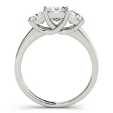 Silver Three-Stone Princess Cut Solitaire Ring with Classic Prong Setting