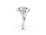 Silver Three-Stone Princess Cut Tension Band Ring with Four-Prong Setting_22