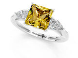 Silver Three-Stone Princess Cut Yellow Sapphire Ring with Pear  Side Stones in Four-Prong Setting_55
