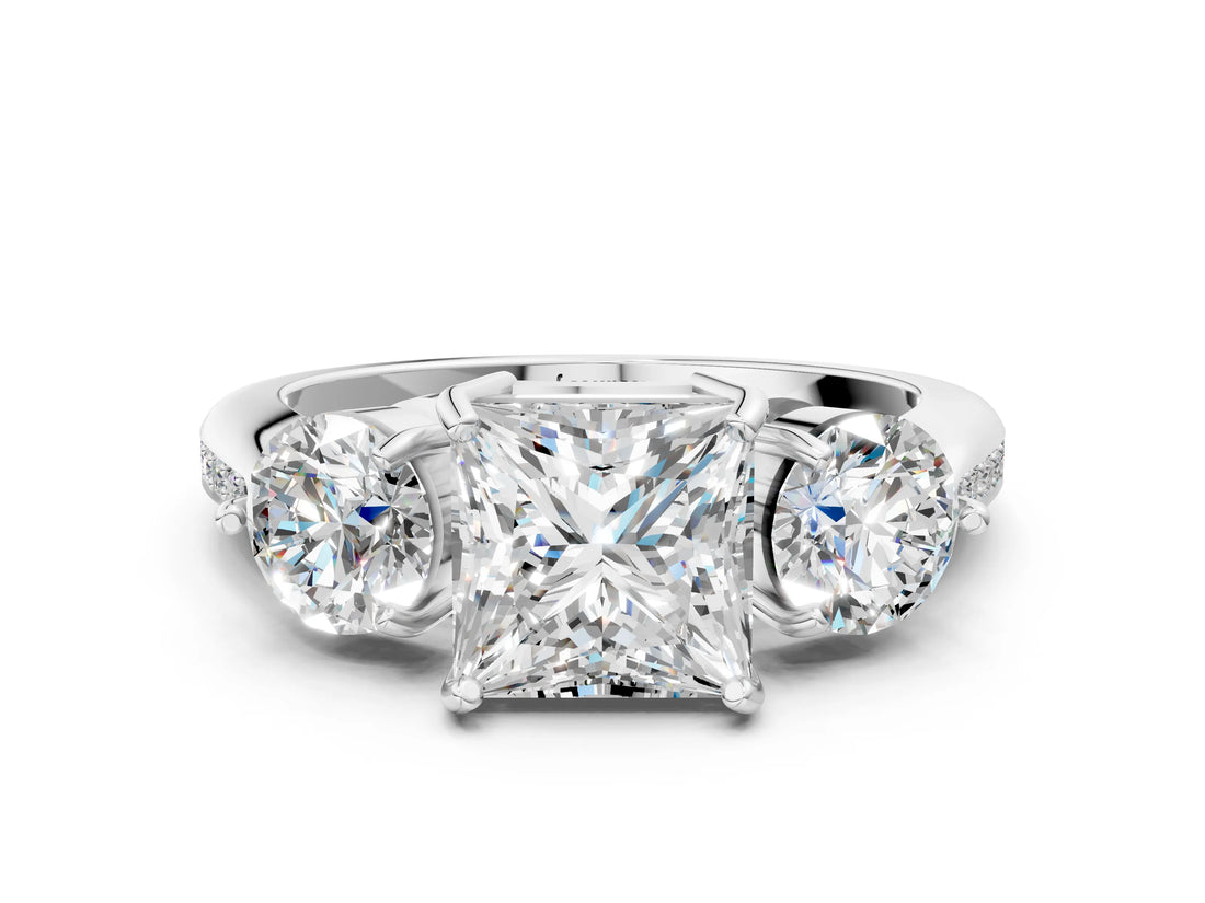 Silver Three-Stone Princess Diamond Channel Set Engagement Ring with Prong Setting_3