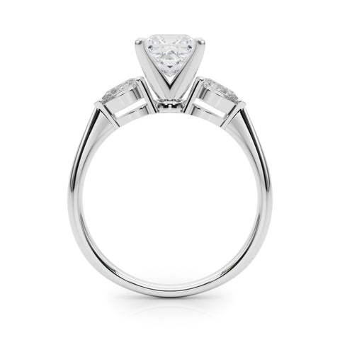 Silver Three-Stone Princess Diamond Ring with Pear Side Stones on a Platinum Band with Four-Prong Setting 1