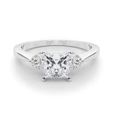 Silver Three-Stone Princess Solitaire Ring with Tapered Band and Four-Prong Setting