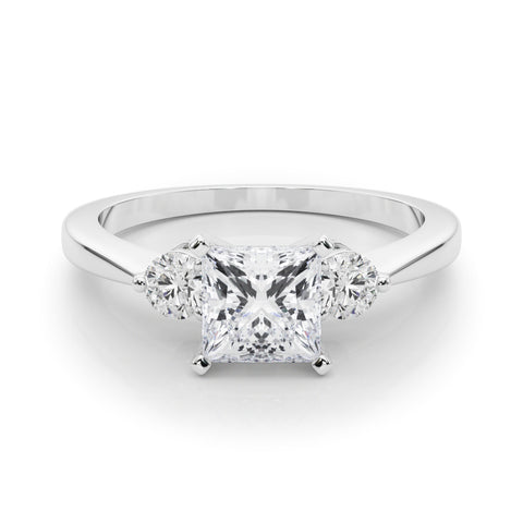 Silver Three-Stone Princess Solitaire Ring with Tapered Band and Four-Prong Setting