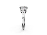 Silver Three-Stone Radiant Brilliant Cut Solitaire Ring with Prong Setting on a Classic Band 2