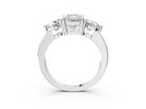 Silver Three-Stone Radiant Brilliant Cut Solitaire Ring with Prong Setting on a Classic Band 3