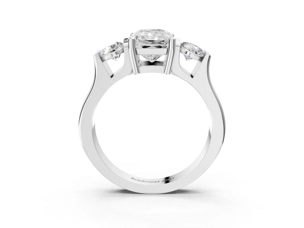 Silver Three-Stone Radiant Cut Classic Band Prong Setting Ring