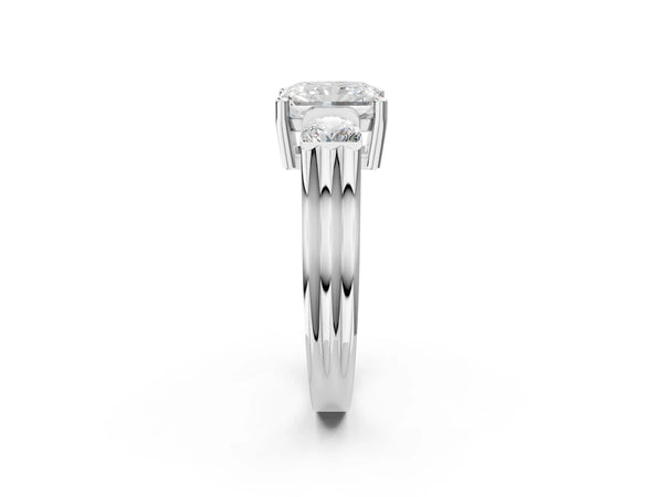 Silver Three-Stone Radiant Cut Classic Band Prong Setting Ring