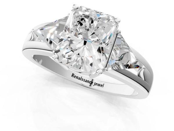 Sterling Silver Radiant Cut Trillion Three Stone Engagement Ring Setting