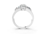 Silver Three-Stone Radiant Cut Cut Diamond Ring with Trillion Side Stones on a Split Shank Band_28