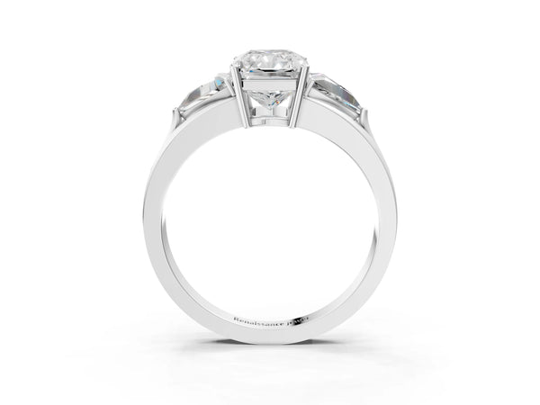 Sterling Silver Radiant Cut Trillion Three Stone Engagement Ring Setting