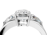Silver Three-Stone Radiant Cut Cut Diamond Ring with Trillion Side Stones on a Split Shank Band_29