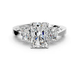 Silver Three-Stone Radiant Cut Diamond Cathedral Engagement Ring with Prong Setting_14