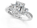 Silver Three-Stone Radiant Cut Diamond Cathedral Engagement Ring with Prong Setting_15
