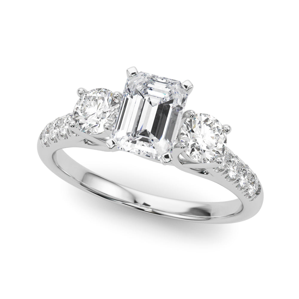 Silver Three-Stone Radiant Cut Diamond Pavé Band with Four-Prong Setting 2