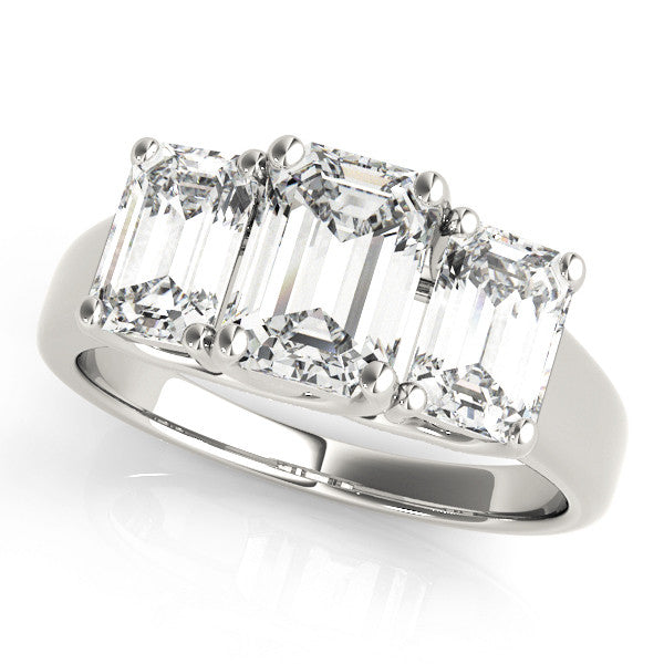 White gold Three-Stone Cushion Cut Diamond Ring with Prong Setting and Classic Band