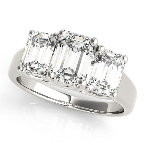 Silver Three-Stone Radiant Cut Diamond Ring with Prong Setting and Classic Band 1