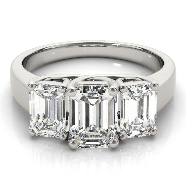 Silver Three-Stone Radiant Cut Diamond Ring with Prong Setting and Classic Band 2