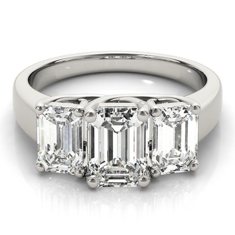 Silver Three-Stone Radiant Cut Diamond Ring with Prong Setting and Classic Band 2