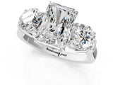 Silver Three-Stone Radiant Cut Diamond Ring with Round Accent Stones, Prong Setting, and Classic Band_4