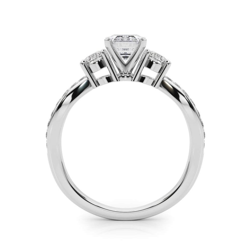 Silver Three-Stone Radiant Cut Diamond Twist Band with Prong Setting 1