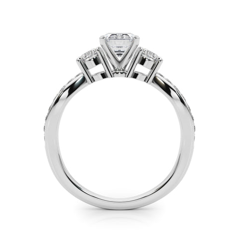 Silver Three-Stone Radiant Cut Diamond Twist Band with Prong Setting 1