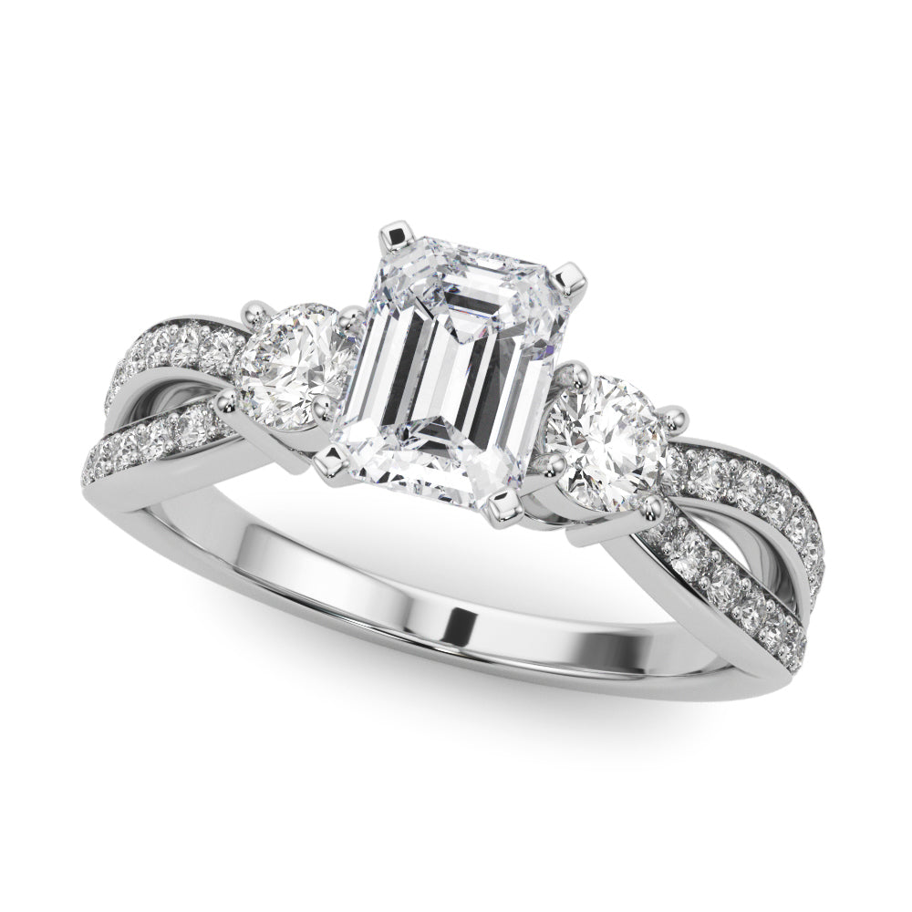 Silver Three-Stone Radiant Cut Diamond Twist Band with Prong Setting 2