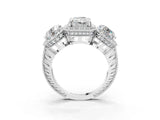 Silver Three-Stone Radiant Cut Halo Diamond Milgrain Band with Four-Prong Setting_10