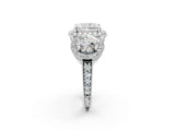 Silver Three-Stone Radiant Cut Halo Diamond Milgrain Band with Four-Prong Setting_9