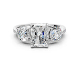Silver Three-Stone Radiant Diamond Channel Set Engagement Ring with Prong Setting_11
