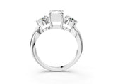 Silver Three-Stone Radiant Diamond Channel Set Engagement Ring with Prong Setting_14