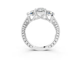 Silver Three-Stone Radiant Diamond Milgrain Pave Band with Prong Setting 3