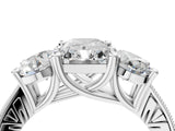Silver Three-Stone Radiant Diamond Milgrain Pave Band with Prong Setting 4
