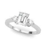 Silver Three-Stone Radiant Solitaire Ring with Tapered Band and Four-Prong Setting 2