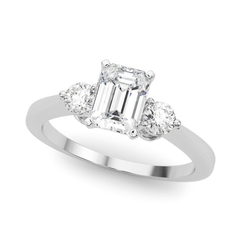 Silver Three-Stone Radiant Solitaire Ring with Tapered Band and Four-Prong Setting 2