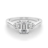 Silver Three-Stone Radiant Solitaire Ring with Tapered Band and Four-Prong Setting