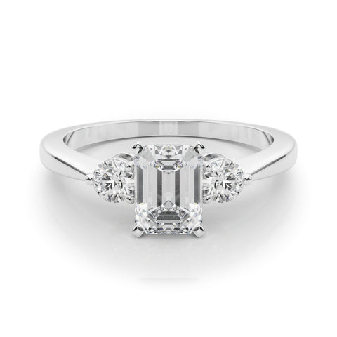 Silver Three-Stone Radiant Solitaire Ring with Tapered Band and Four-Prong Setting