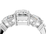 Silver Three-Stone Radiant and Princess Cut Diamond Ring with Channel Band and Four-Prong Setting_20