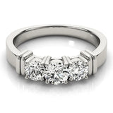 Silver Three-Stone Round Brilliant Channel Set Diamond Ring with Bar Prong Setting 2