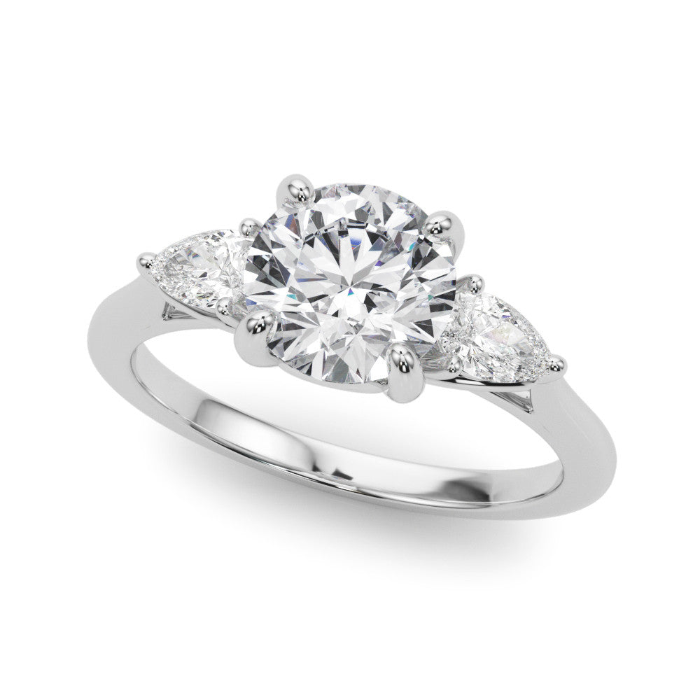 Silver Three-Stone Round Brilliant Diamond Solitaire Ring with Tapered Band and Four-Prong Setting 1
