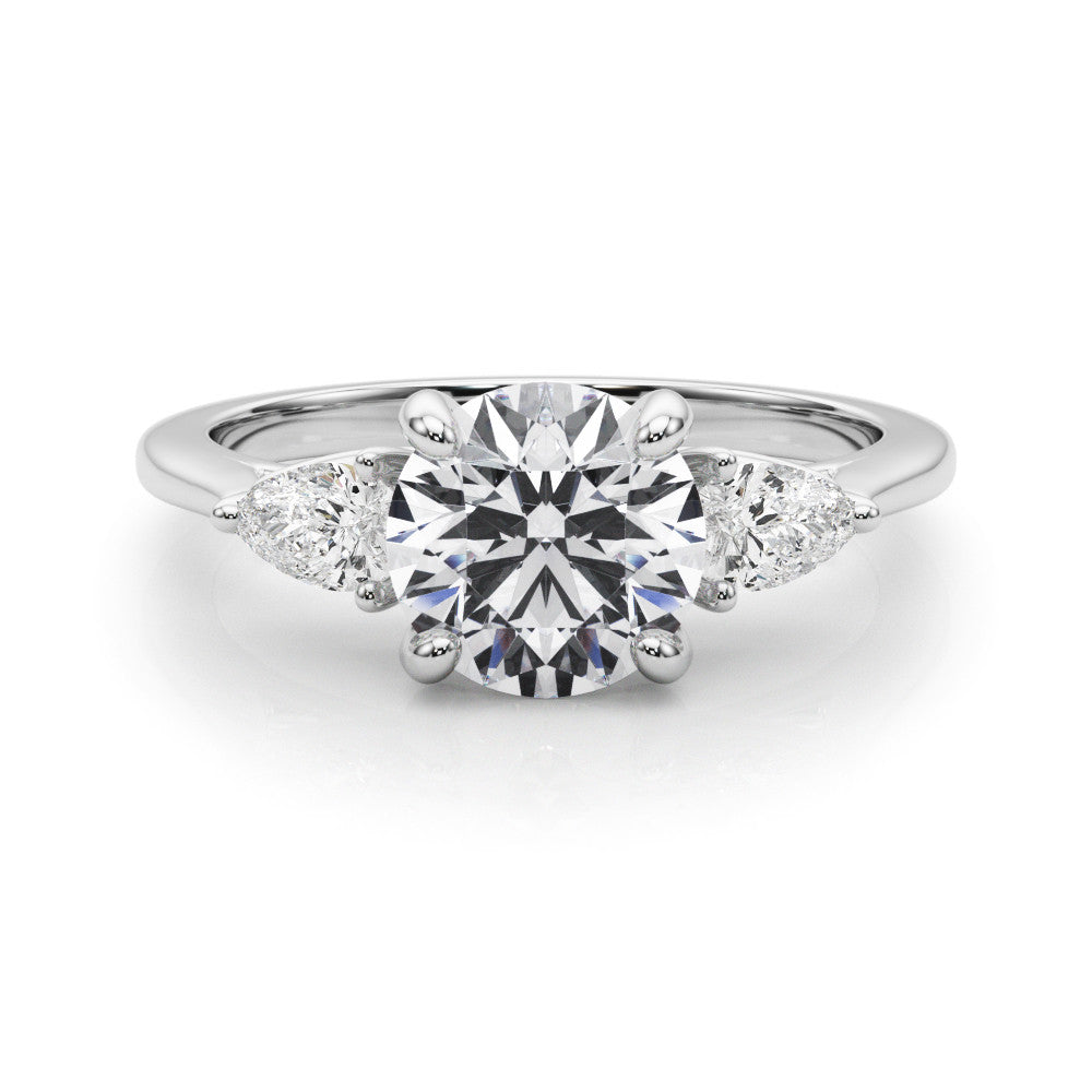 Silver Three-Stone Round Brilliant Diamond Solitaire Ring with Tapered Band and Four-Prong Setting 2